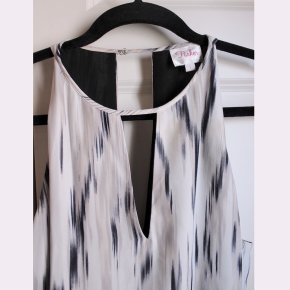 Parker Black and White Keyhole Cocktail Dress - Picture 2 of 6